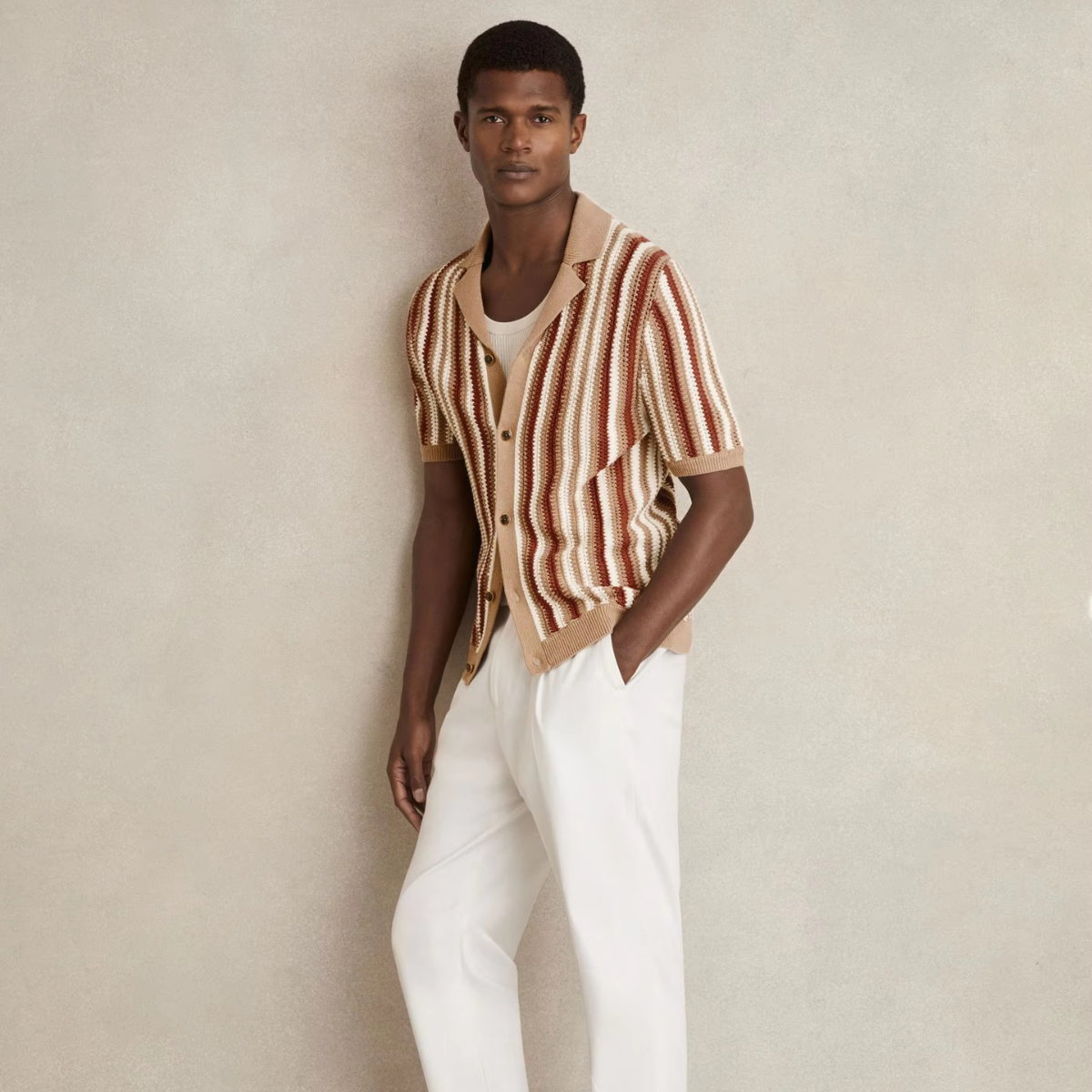 Ezra | Men's Striped Button Up Shirt Cream Red