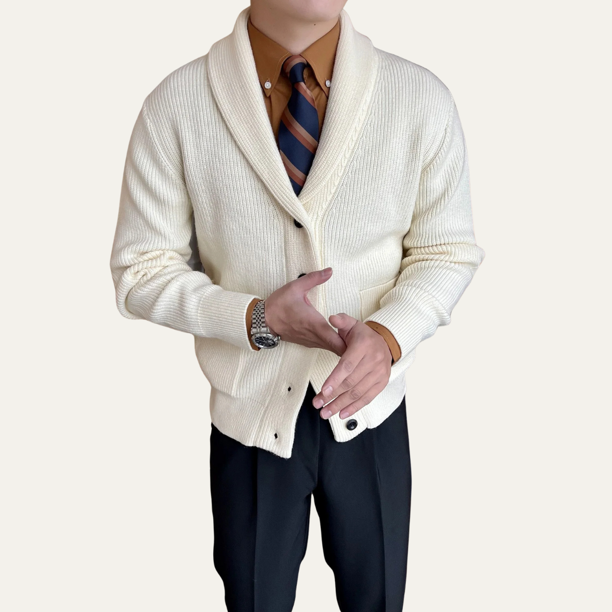 Ashby | Men's Cable Knit Cardigan Black Button Up Sweater