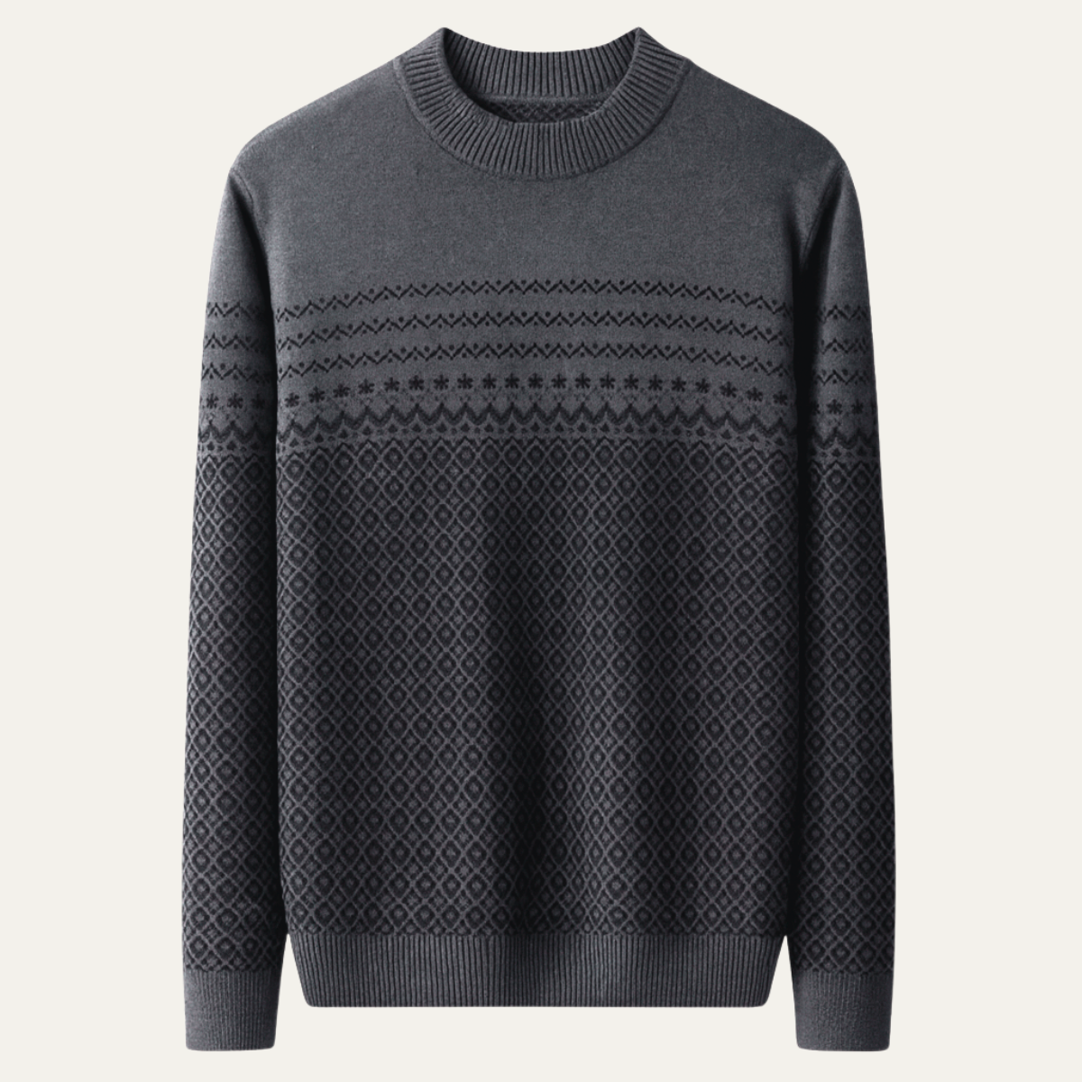 Ash | Men's Crew Neck Sweater Gray Geometric Jacquard Knit