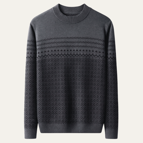 Dama Washington Ash men's crew neck sweater gray geometric jacquard knit - front view