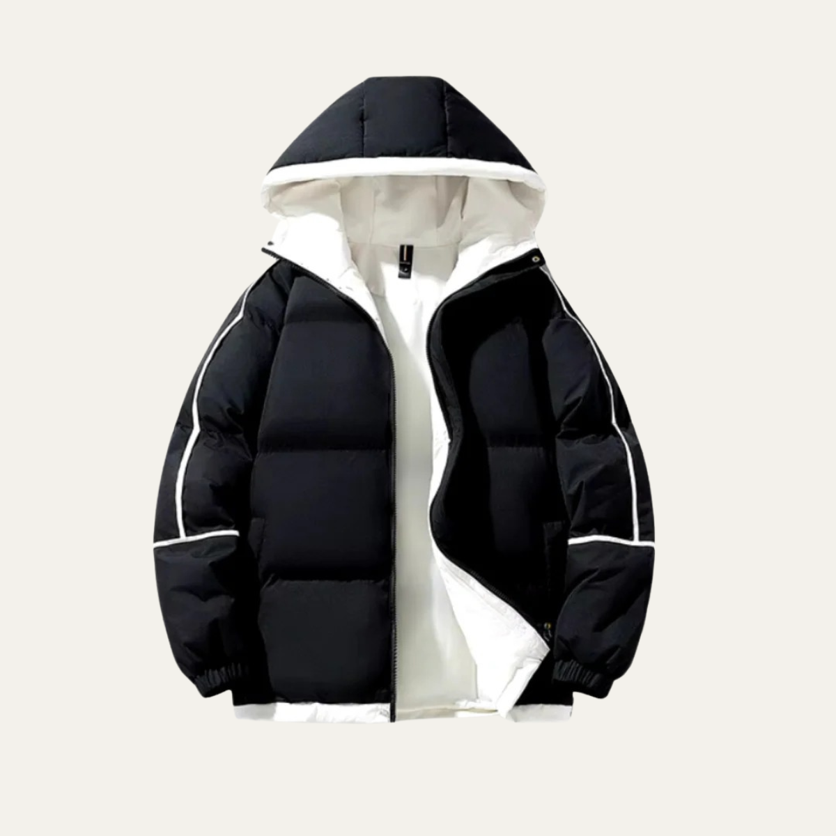 Jude | Men's Puffer Jacket Black White Hooded Waterproof