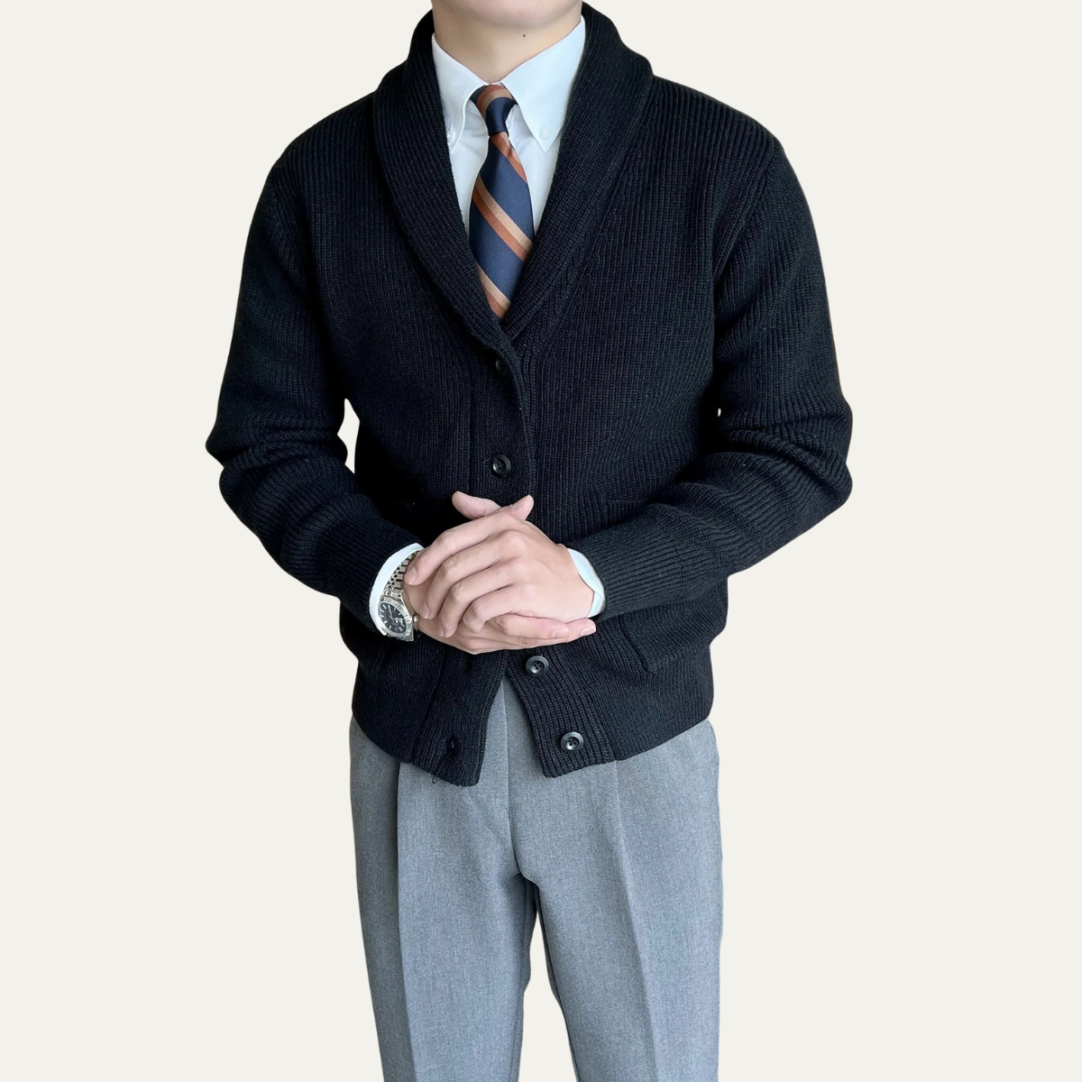 Ashby | Men's Cable Knit Cardigan Black Button Up Sweater