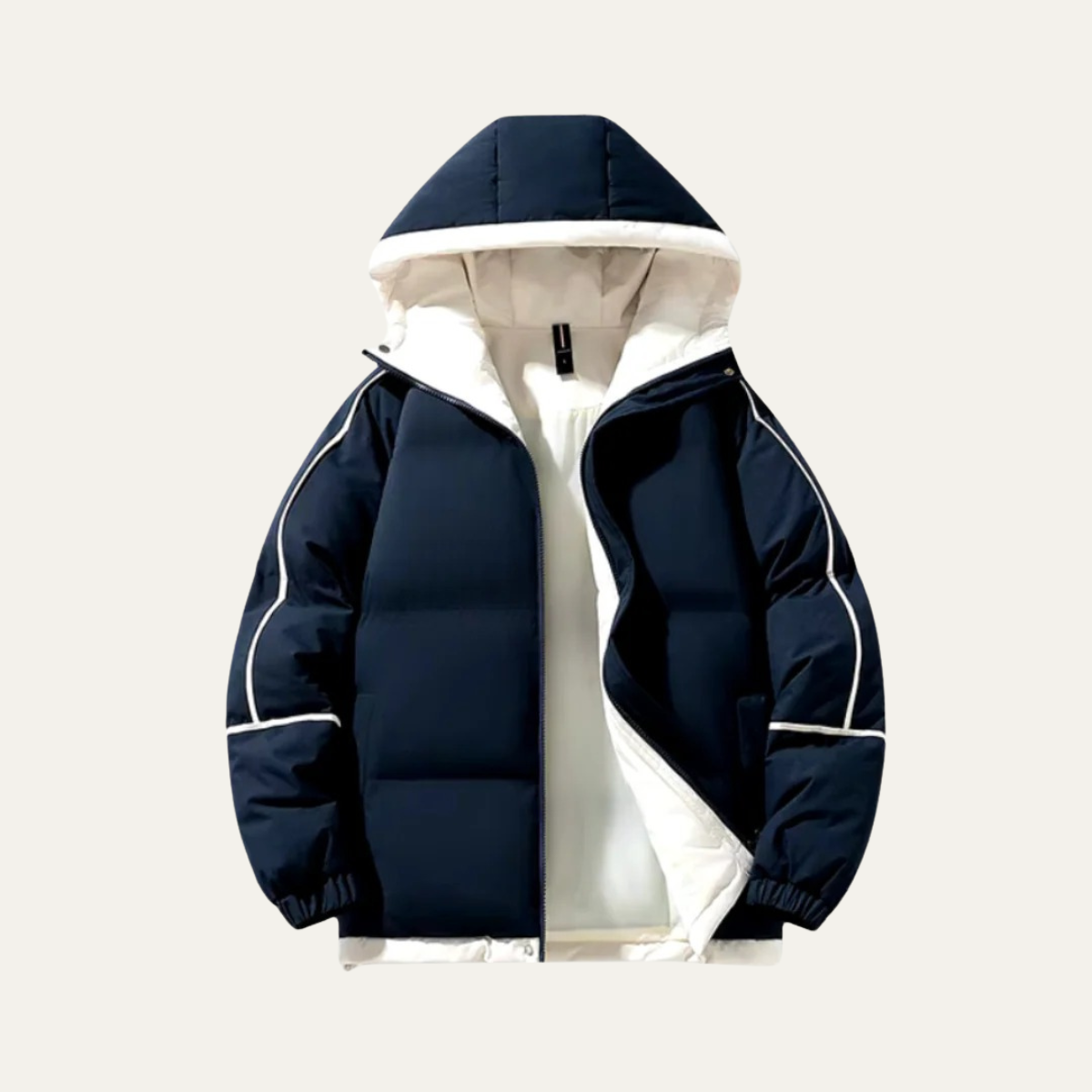 Jude | Men's Puffer Jacket Black White Hooded Waterproof