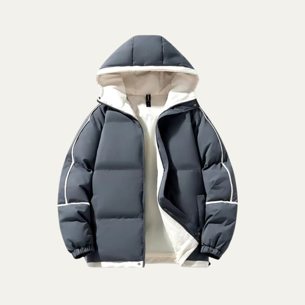 Jude | Men's Puffer Jacket Black White Hooded Waterproof