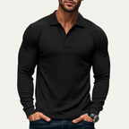 Dama Washington Soren men's ribbed polo shirt black long sleeve - front view