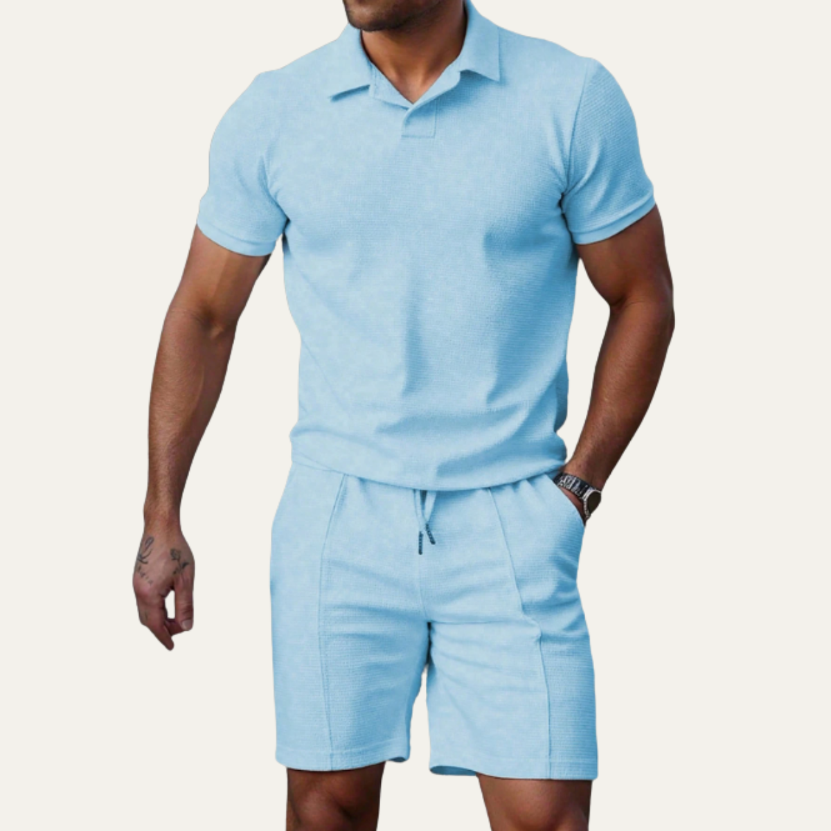 Jude | Men's Sweatsuit Light Blue Polo Short Sleeve