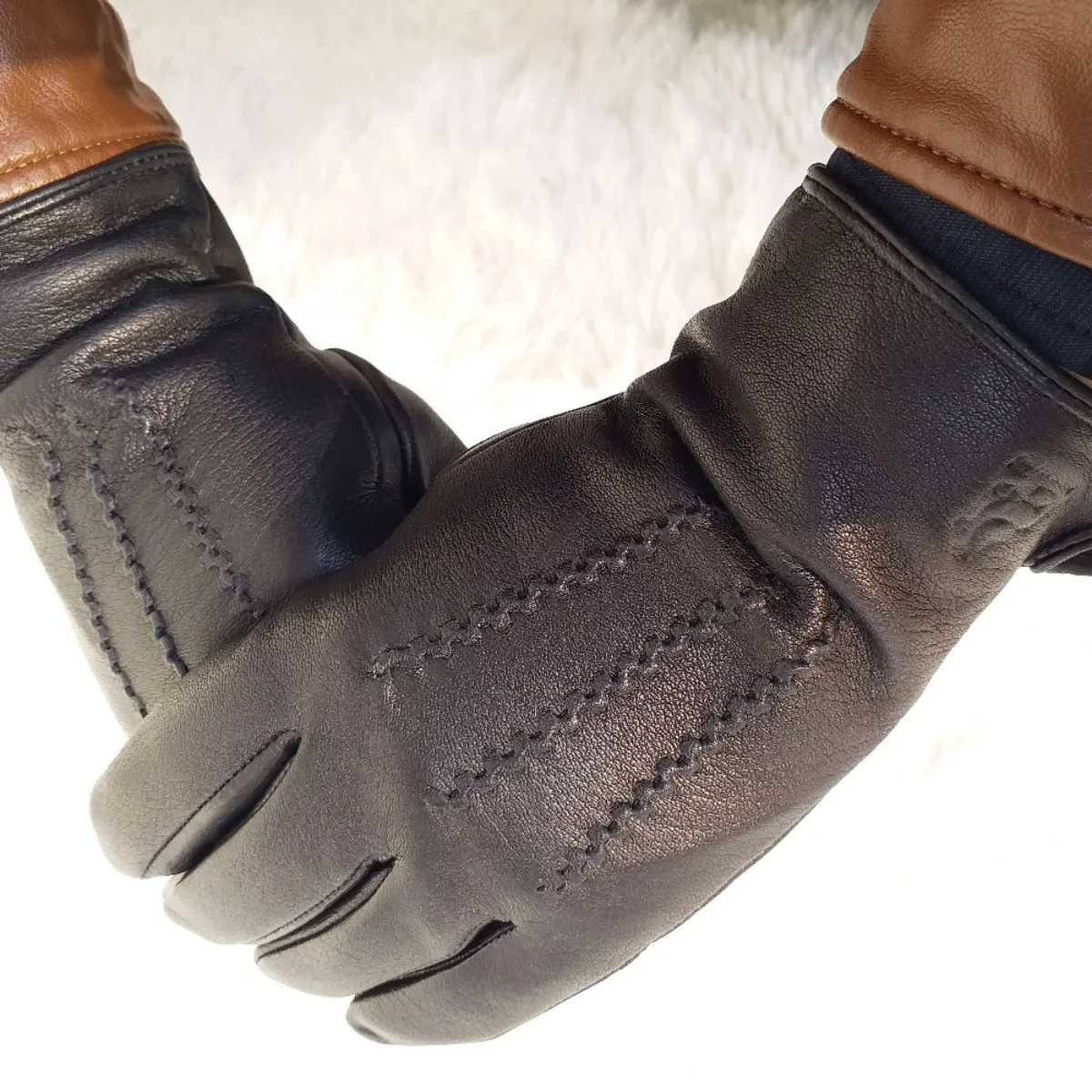 Rhys | Men's Black Leather Winter Gloves Touchscreen
