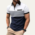 Dama Washington Hudson men's polo shirt white navy striped - front view