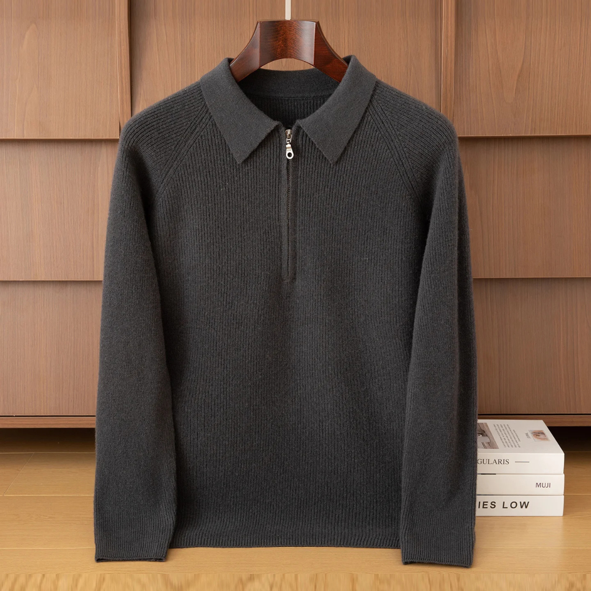 Liv | Men's Ribbed Quarter Zip Sweater Cream Collared