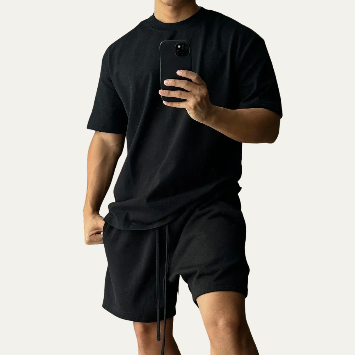 Beau | Men's Sweatsuit Black Casual Crew Neck