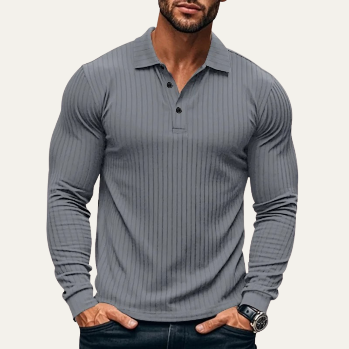 Soren | Men's Ribbed Polo Shirt Black Long Sleeve