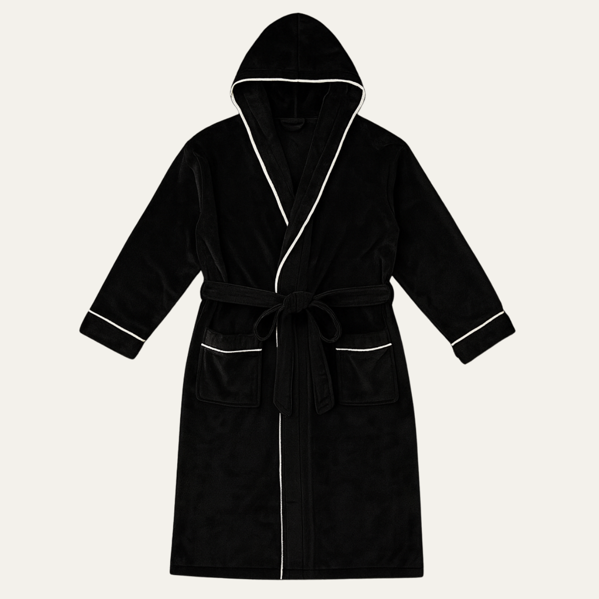 Jude | Men's Hooded Fleece Robe Black Long Bathrobe