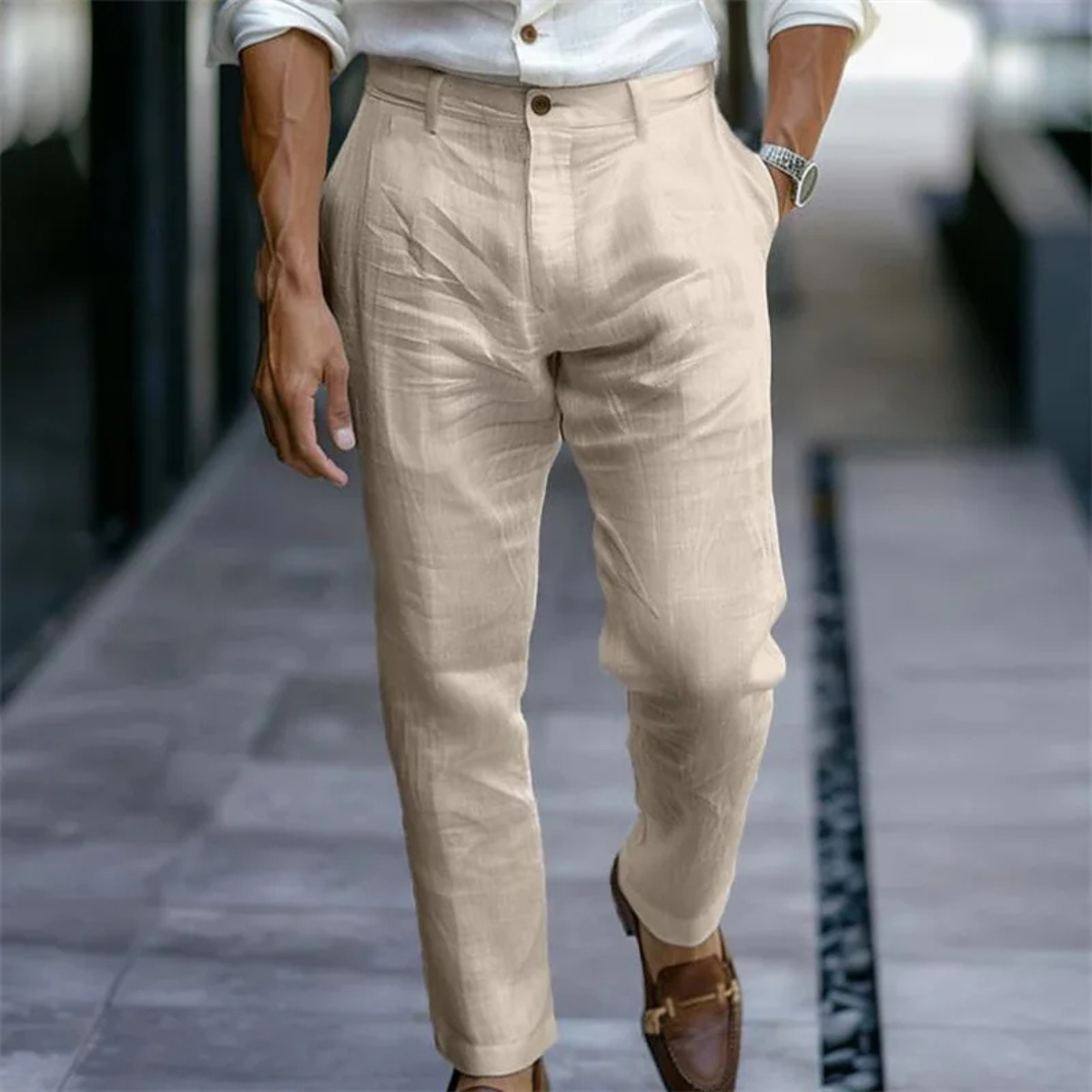 Jude | Men's Linen Pants Cream Slim Fit