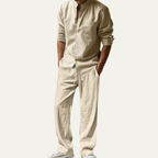 Dama Washington Sage men's linen lounge set cream button up shirt wide leg pants - view 7
