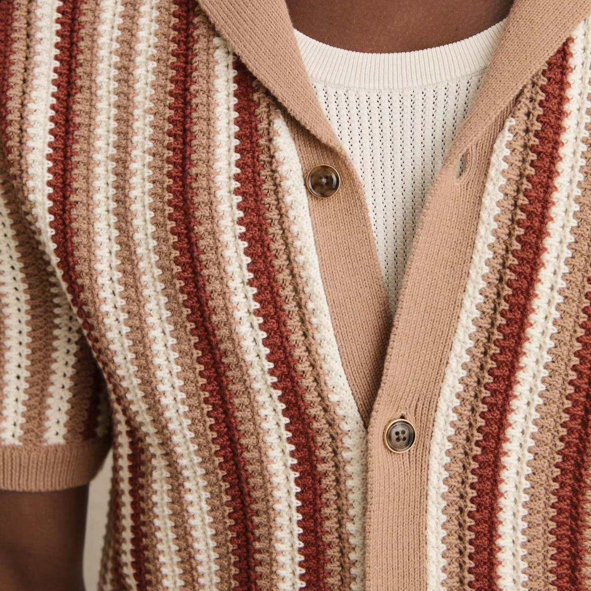 Ezra | Men's Striped Button Up Shirt Cream Red