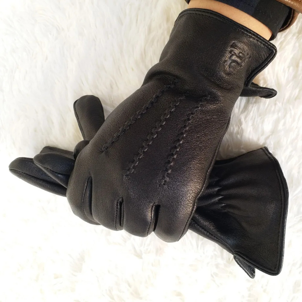 Rhys | Men's Black Leather Winter Gloves Touchscreen