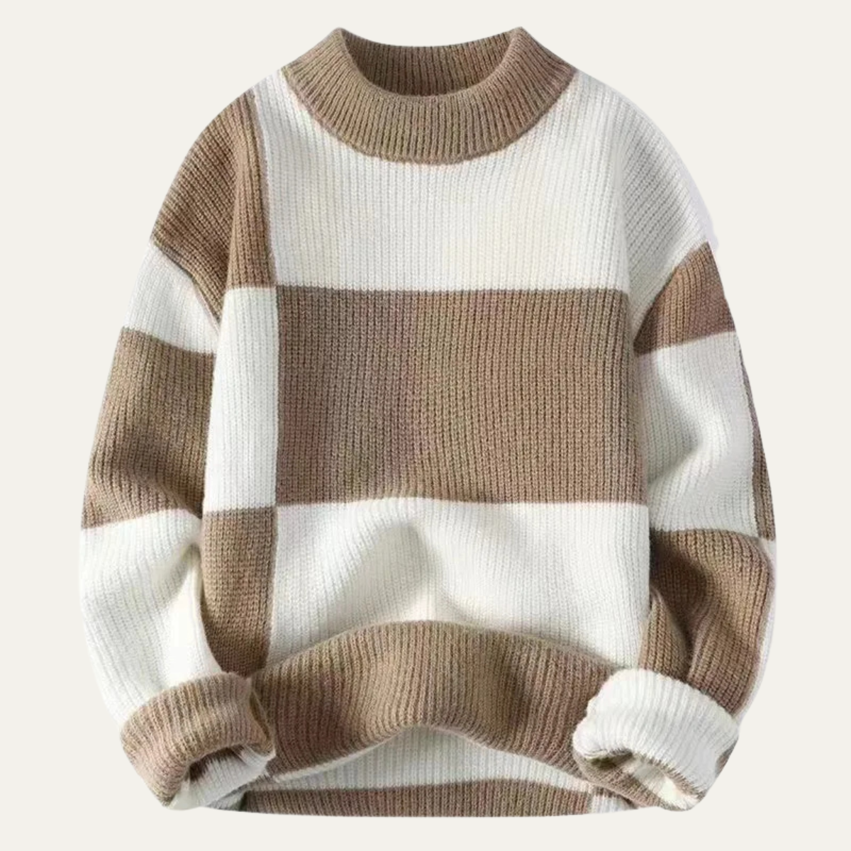 Eli | Men's Casual Striped Crew Neck Sweater Cream Taupe