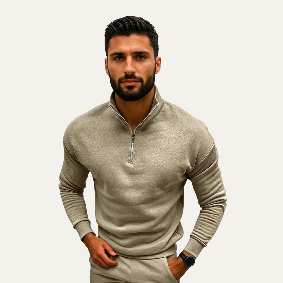 Beau | Men's Quarter Zip Sweater Burgundy Long Sleeve