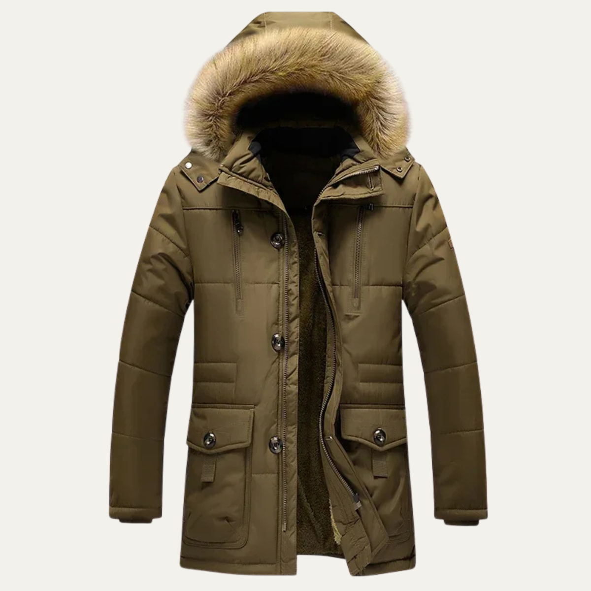 Kade | Men's Winter Puffer Coat Khaki Fur Hood