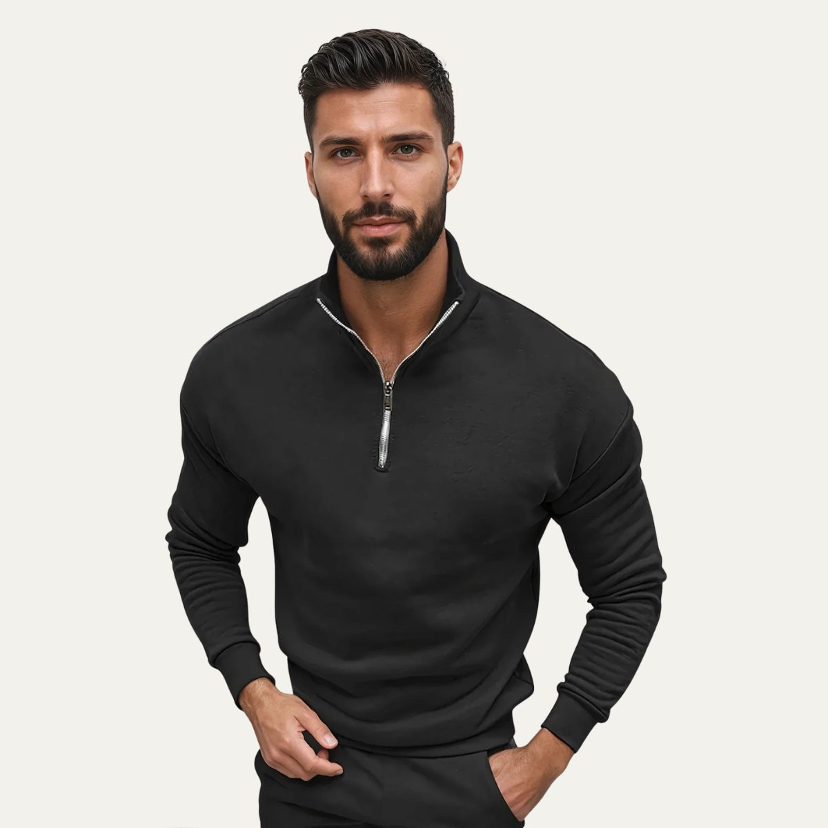 Beau | Men's Quarter Zip Sweater Burgundy Long Sleeve
