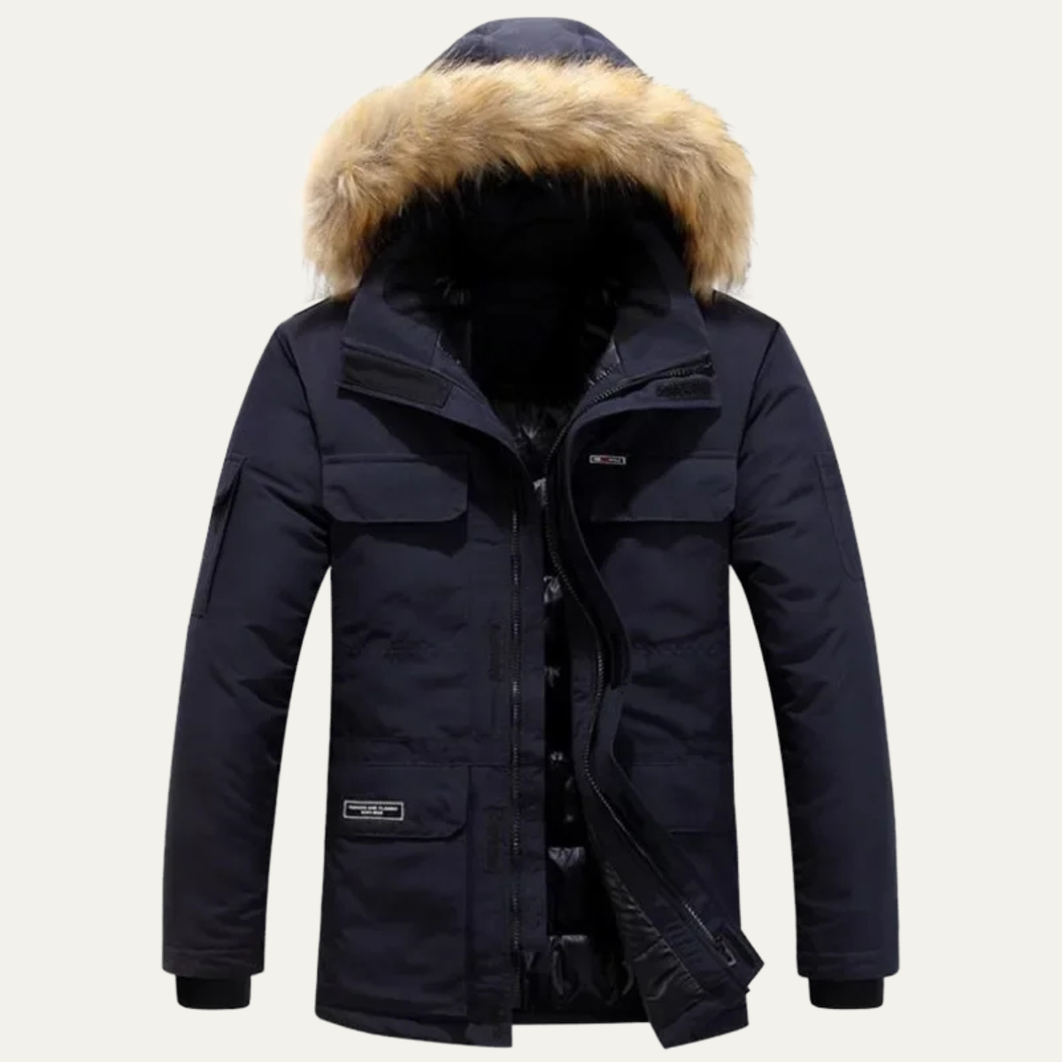 Axel | Men's Puffer Coat Cream Fur Hood Winter Jacket