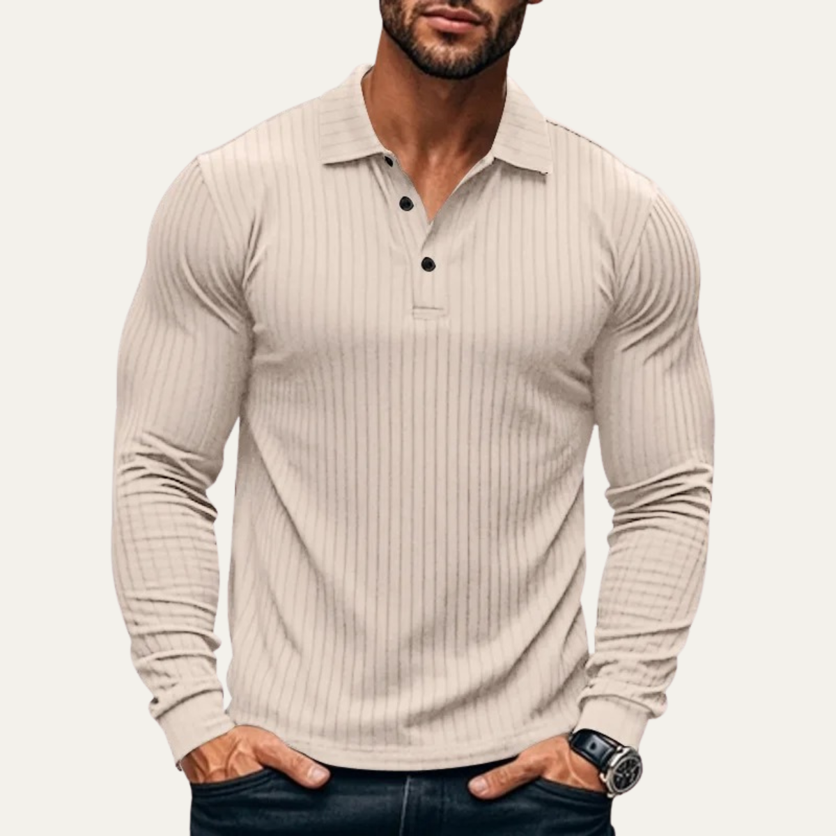 Soren | Men's Ribbed Polo Shirt Black Long Sleeve