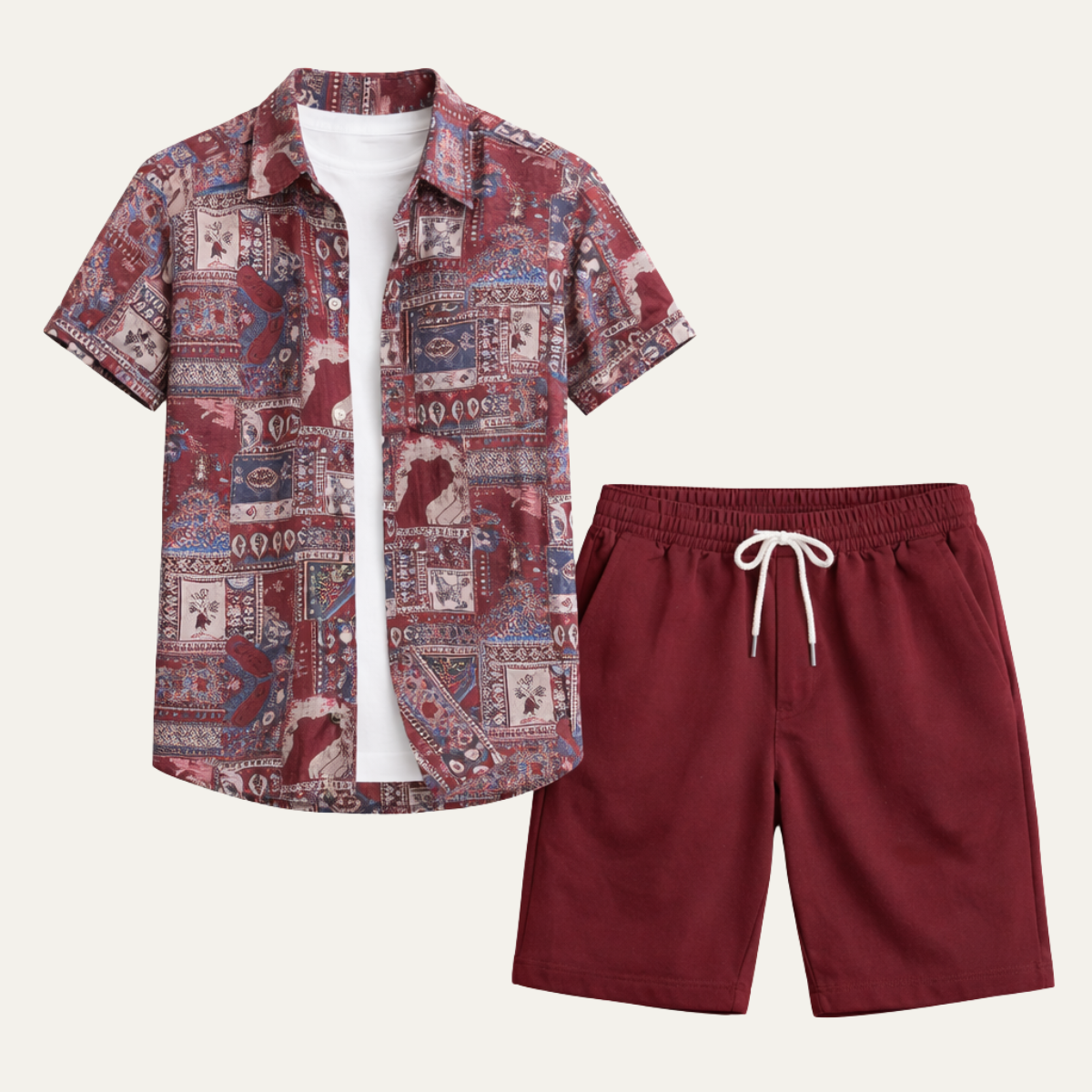 Rhys | Men's Vintage Paisley Print Shirt Burgundy Short Sleeve