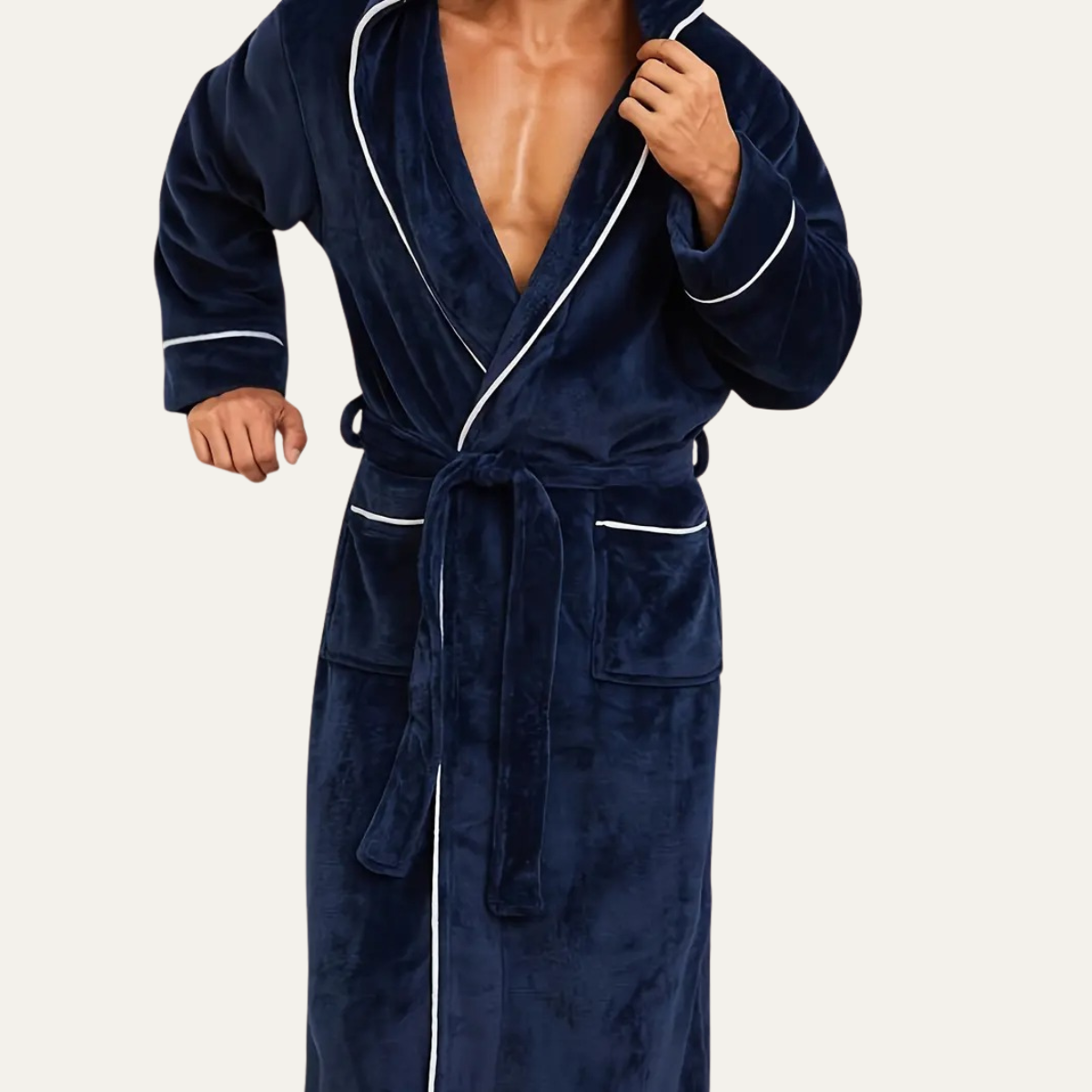 Jude | Men's Hooded Fleece Robe Black Long Bathrobe