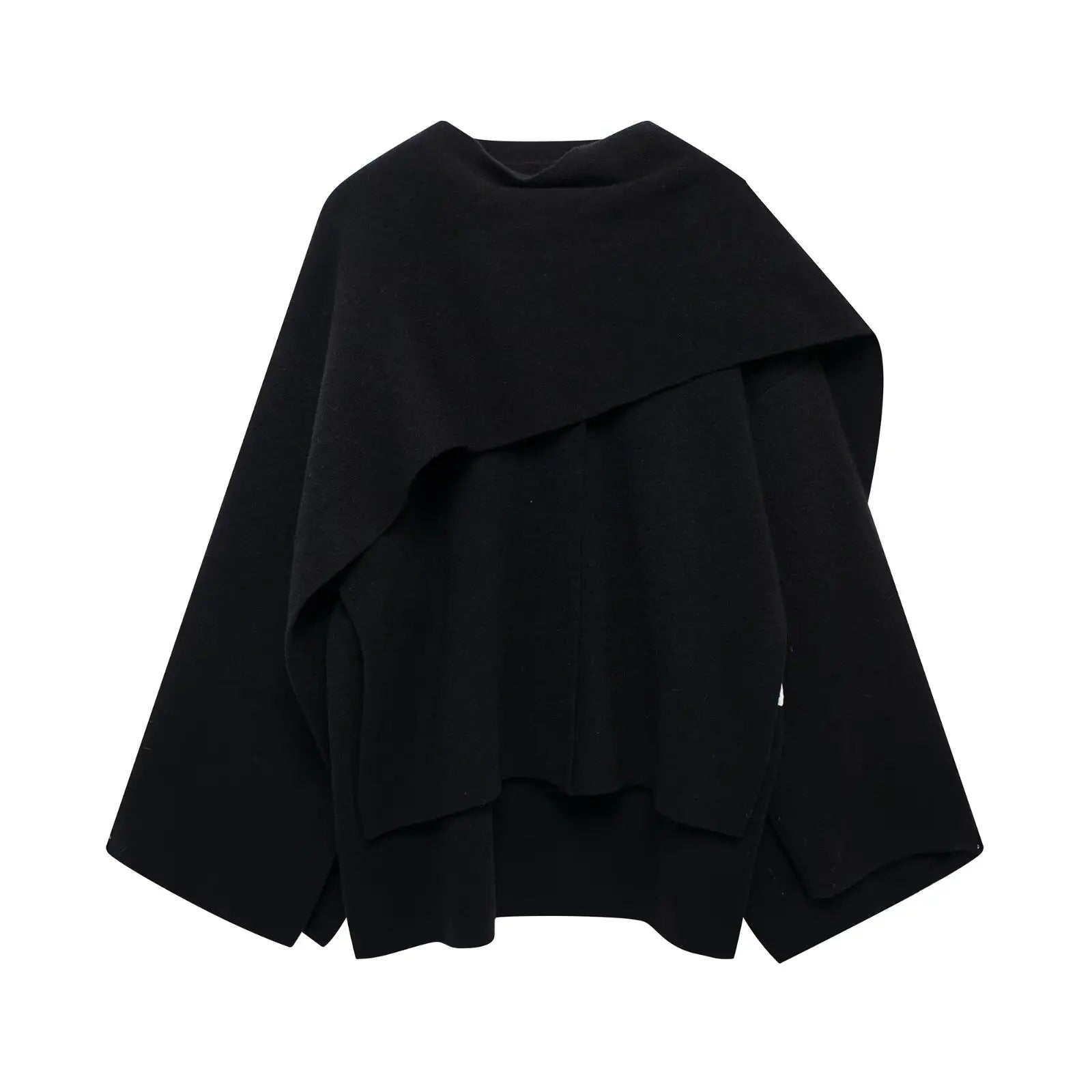 Ada | Women's Wool Cowl Neck Cape Black Long Sleeve