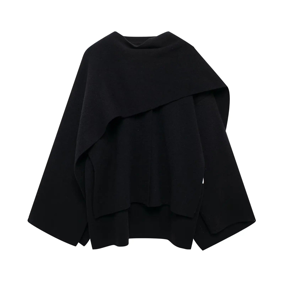 Dama Washington Ada women's wool cowl neck cape black long sleeve - view 6