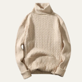 Dama Washington Nash men's cable knit turtleneck sweater cream - front view