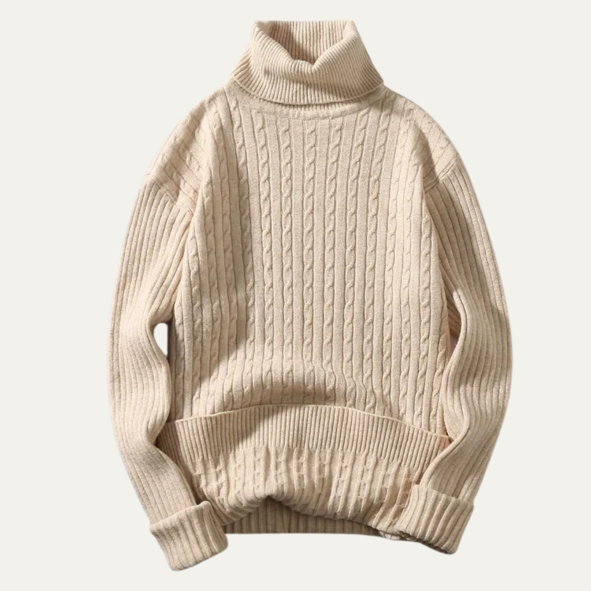 Nash | Men's Cable Knit Turtleneck Sweater Cream