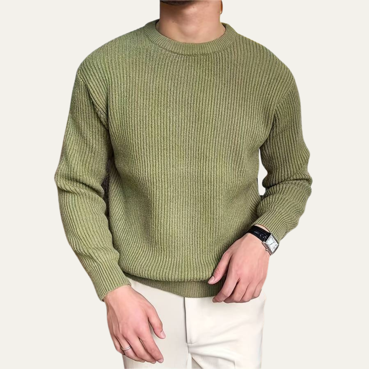 Bram | Men's Crew Neck Ribbed Knit Sweater Black