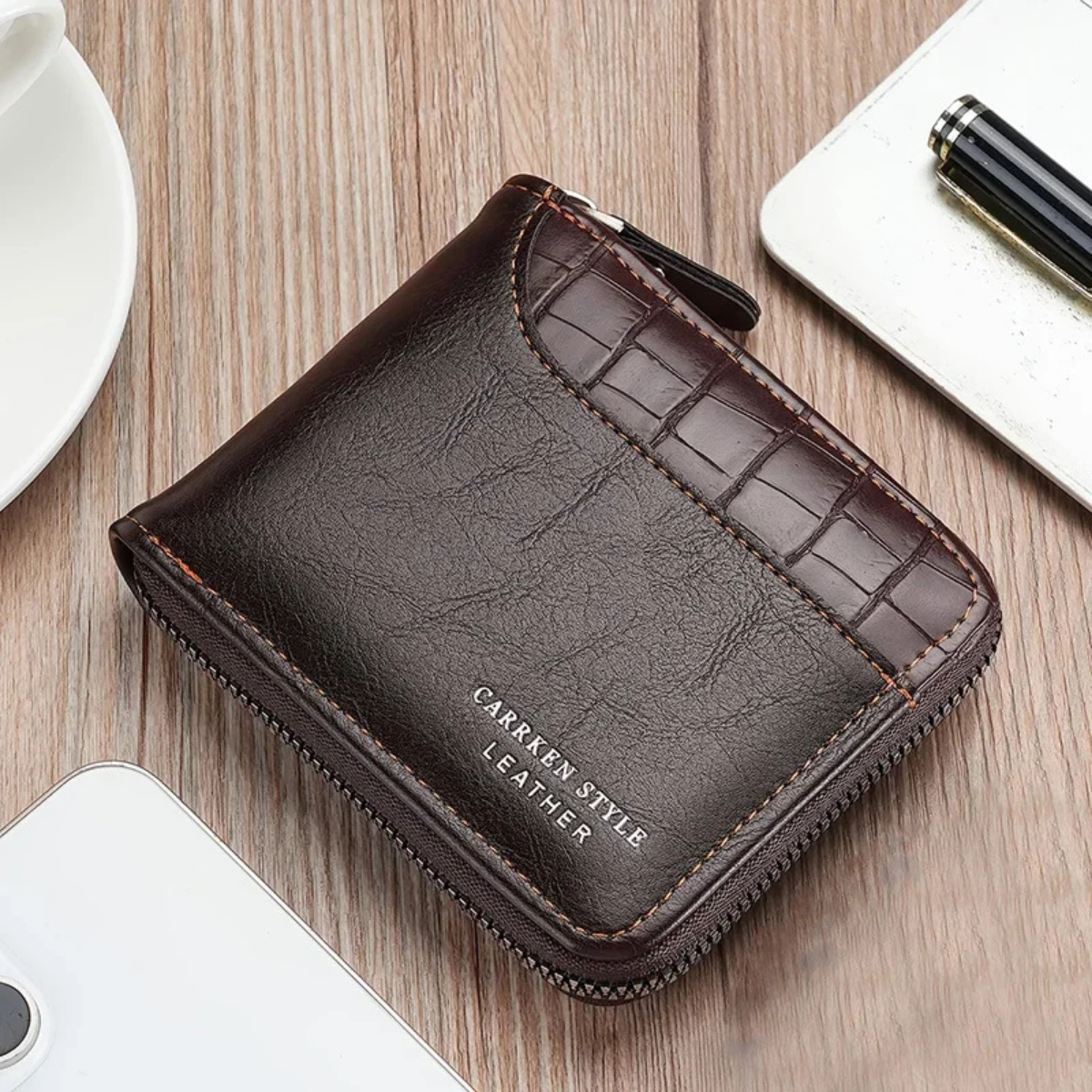 Dama Washington Valbonne leather zip wallet rfid card holder dark brown - front view