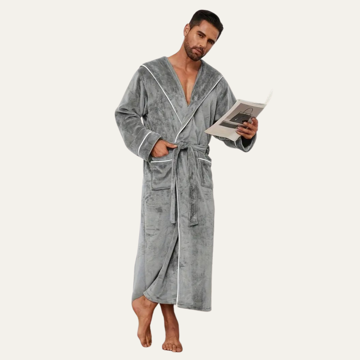 Jude | Men's Hooded Fleece Robe Black Long Bathrobe