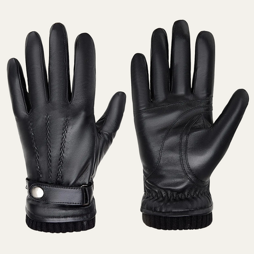 Dama Washington Axel men's leather gloves black fleece lined winter - front view