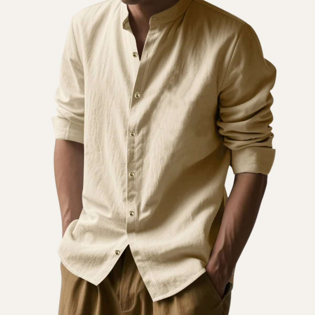 Ash | Men's Linen Button Up Shirt Cream Long Sleeve
