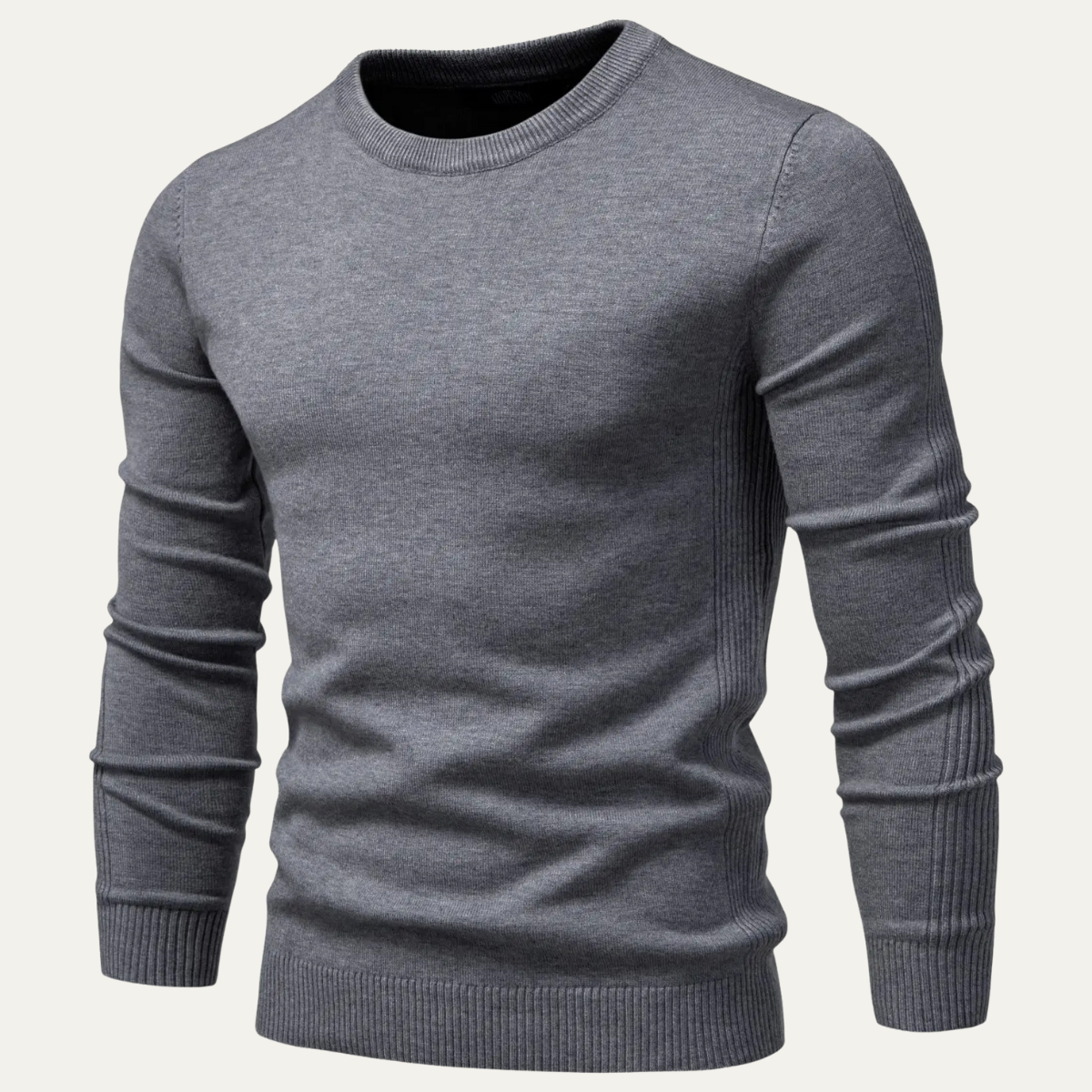 Kade | Men's Crew Neck Sweater Gray Ribbed Knit