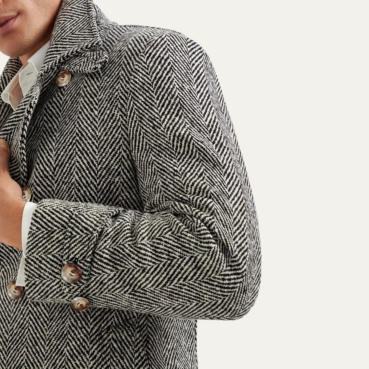 Bram | Men's Herringbone Double Breasted Wool Coat Gray