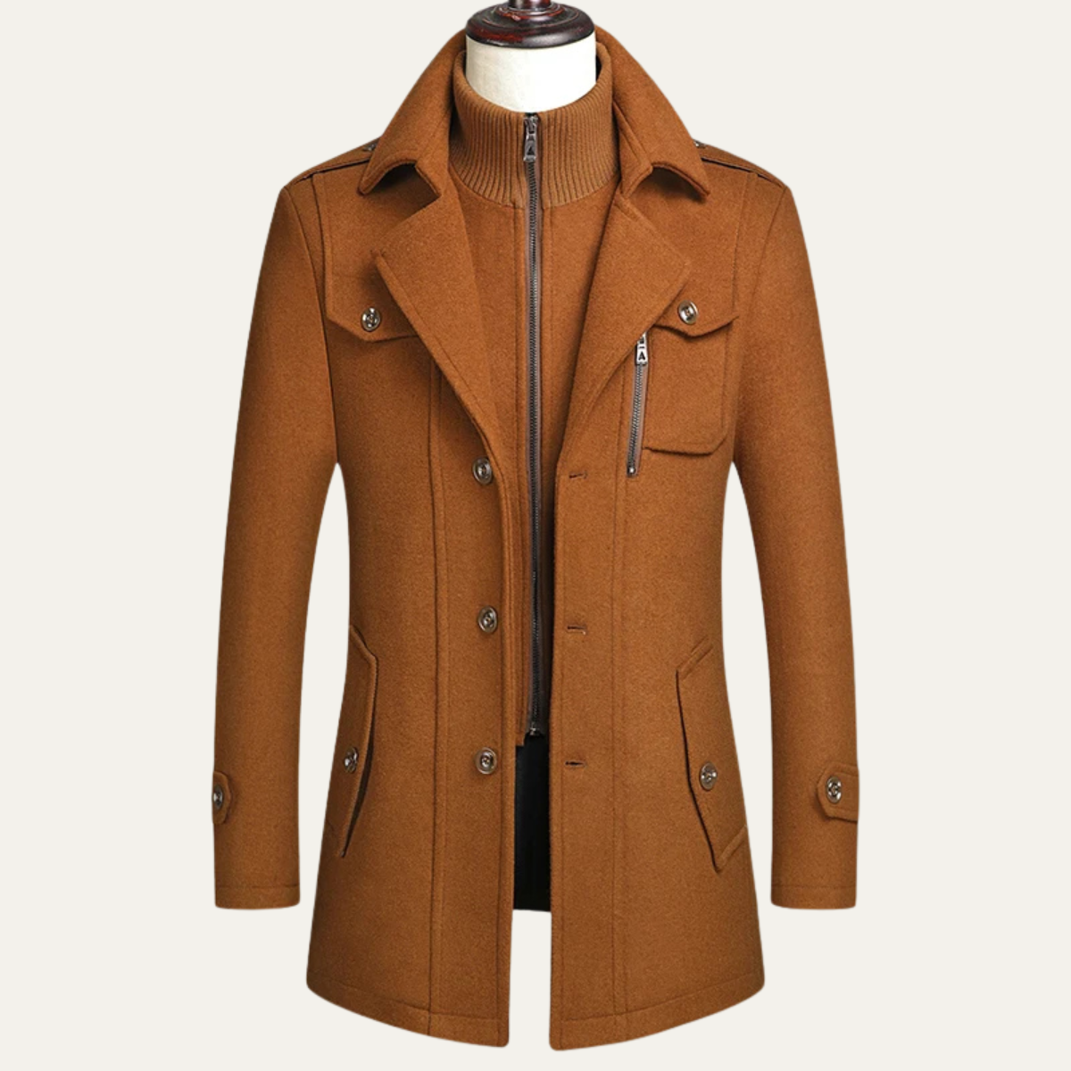 Aria | Men's Wool Blend Overcoat Brown Button Front Long Coat