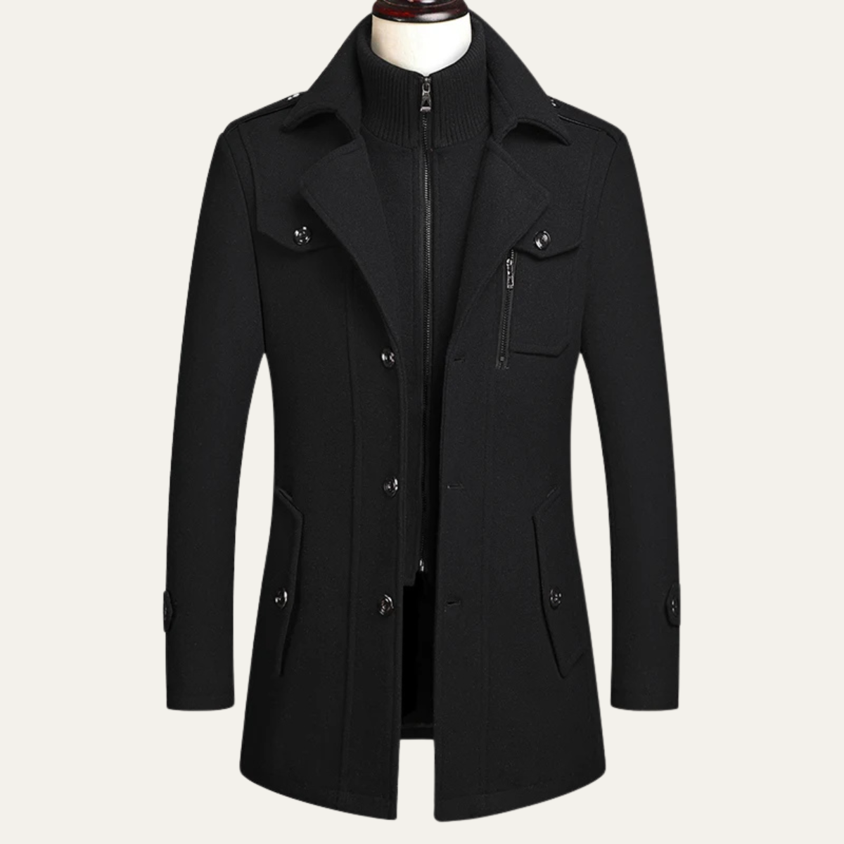 Aria | Men's Wool Blend Overcoat Brown Button Front Long Coat