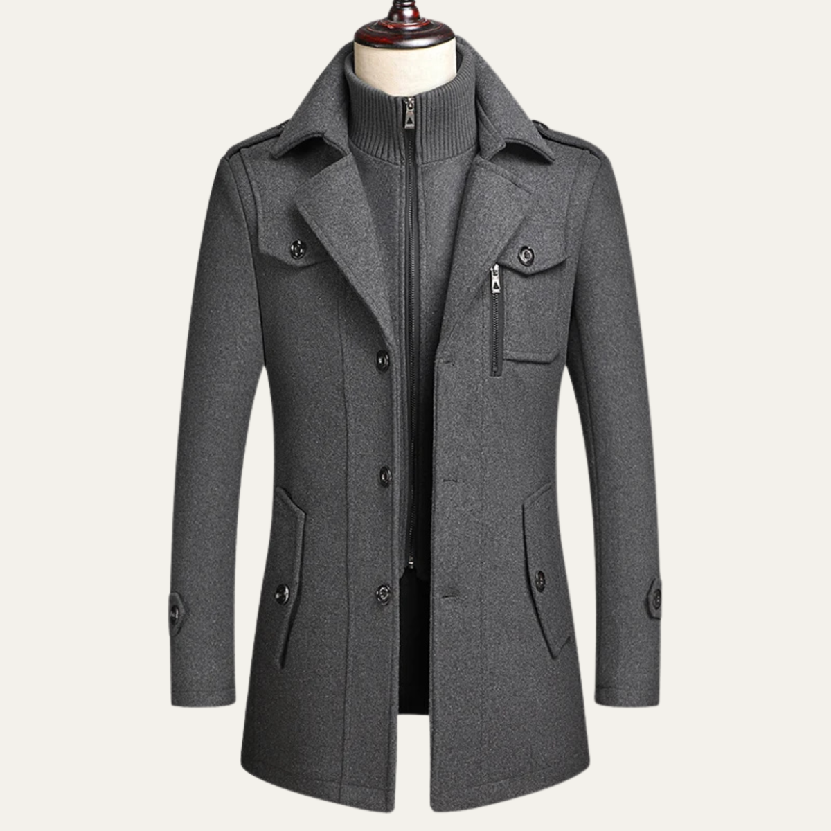 Aria | Men's Wool Blend Overcoat Brown Button Front Long Coat