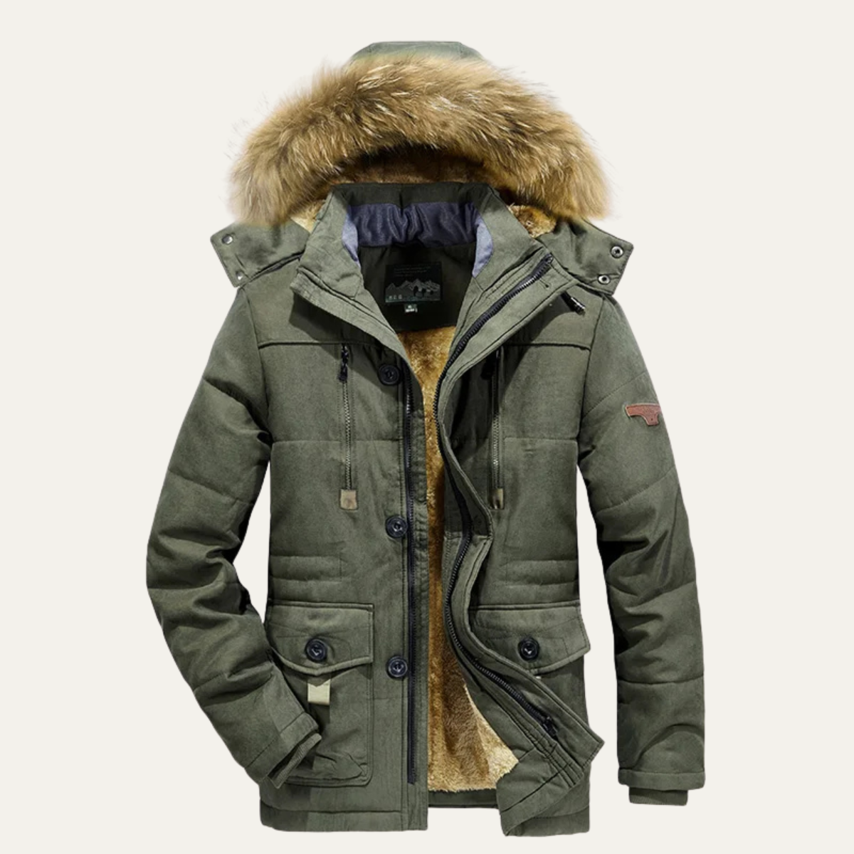 Jude | Men's Puffer Jacket Beige Faux Fur Hood Fleece Lined