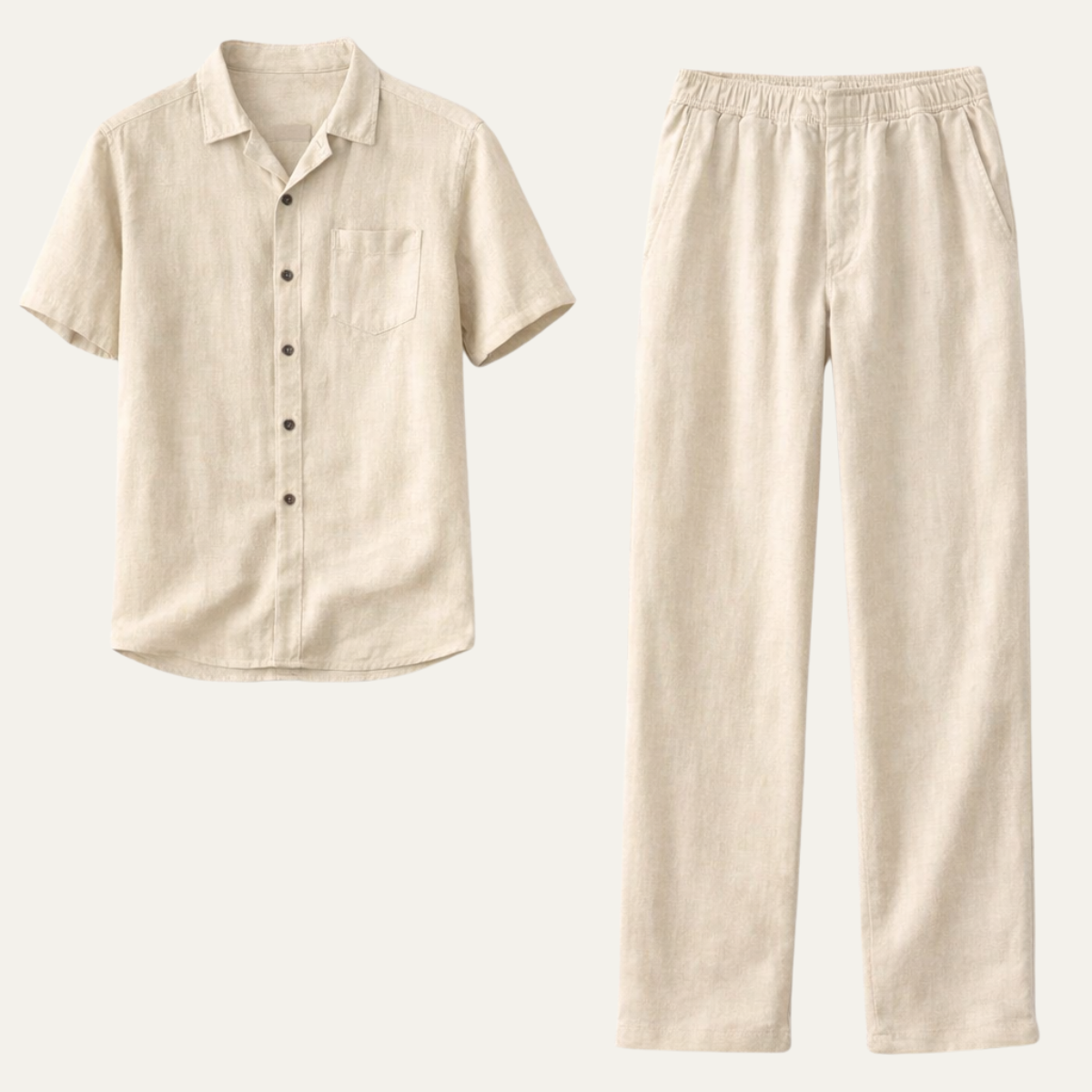 Axel | Men's Linen Set Cream Short Sleeve Shirt Pants