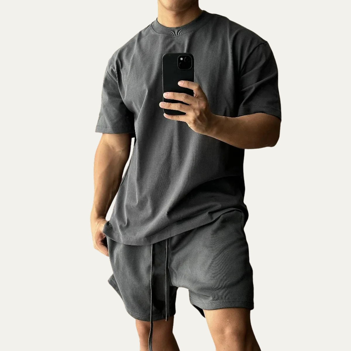 Beau | Men's Sweatsuit Black Casual Crew Neck