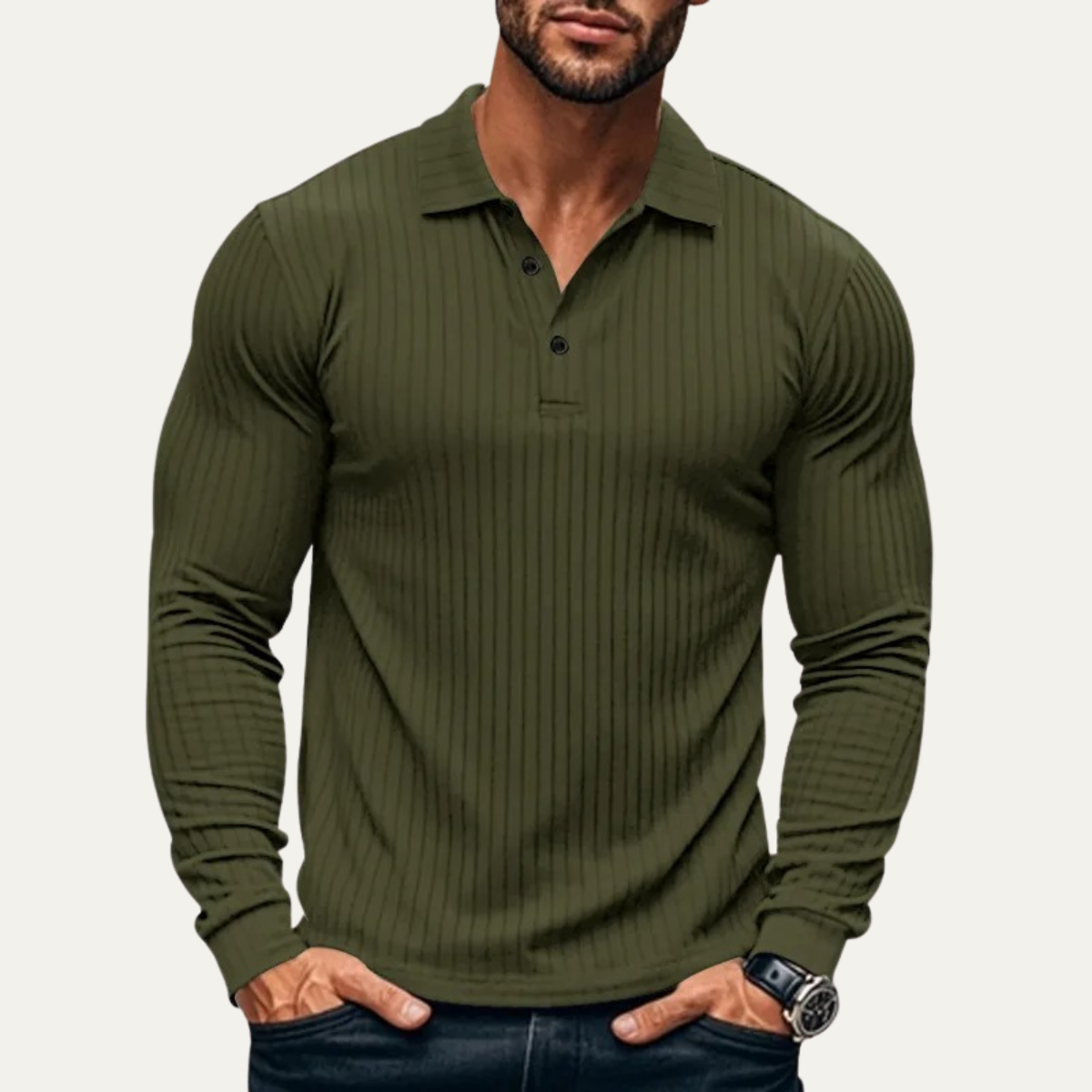 Soren | Men's Ribbed Polo Shirt Black Long Sleeve