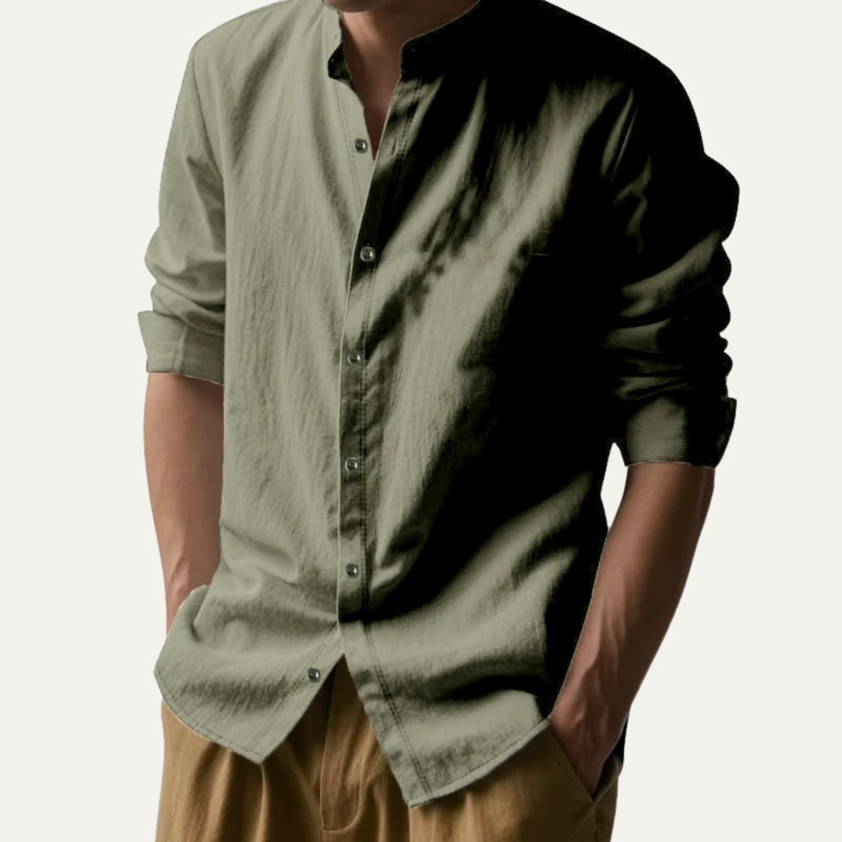 Ash | Men's Linen Button Up Shirt Cream Long Sleeve