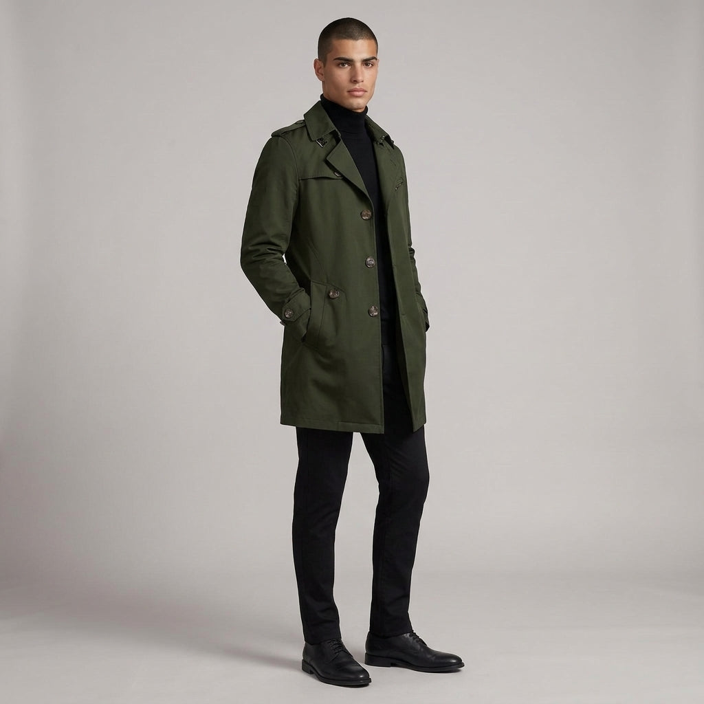 Dama Washington Voss single breasted trench coat Green - full outfit model view