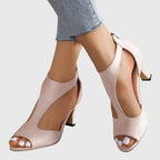 Dama Washington Vera women's peep toe heels cream suede cutout - front view