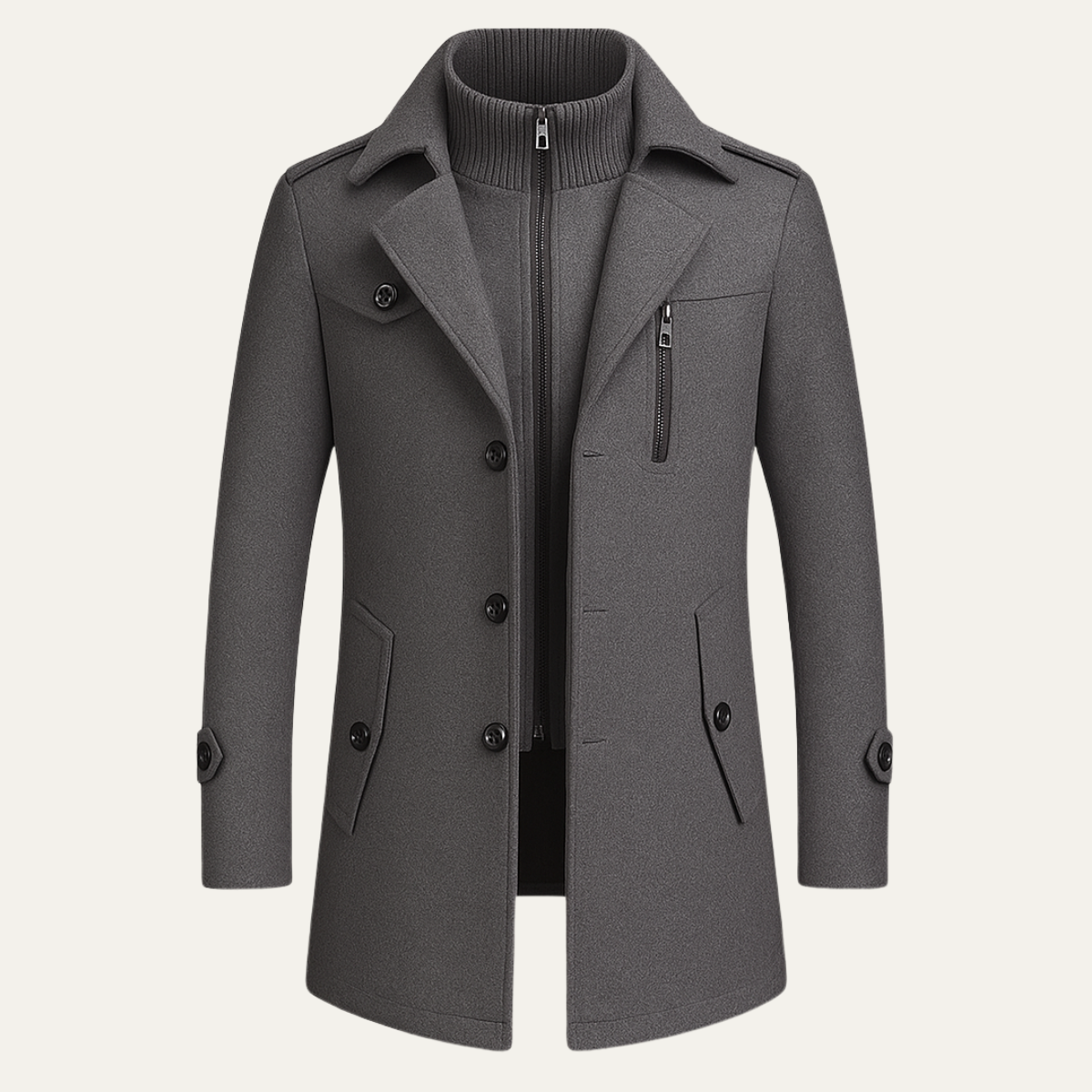 Aria | Men's Wool Blend Overcoat Brown Button Front Long Coat